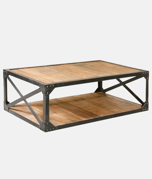 Industrial Coffee Table with Cross Bars