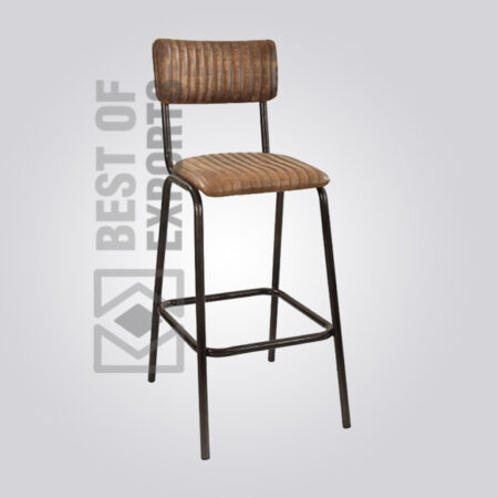 Industrial Stool with Leather Seat