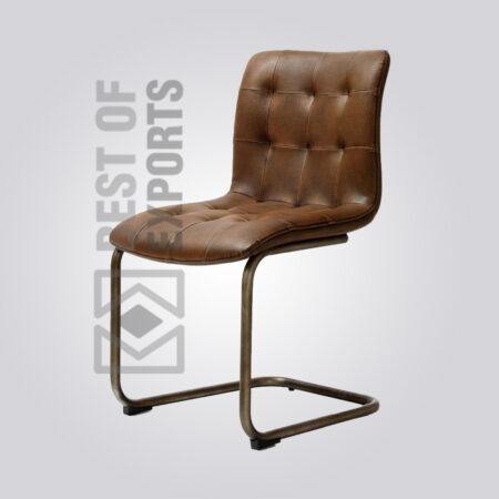 Vintage Industrial Dining Chair With Leather Seat