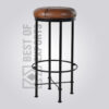 Vintage Round Bar Stool With Leather Seat