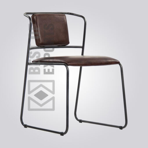 Industrial Metal Side Chair With Leather Seat & Back Support