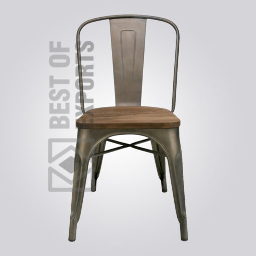 Industrial Metal Side Chair With Wooden seat