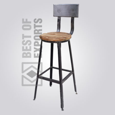 Industrial Bar Stool With Wooden Seat