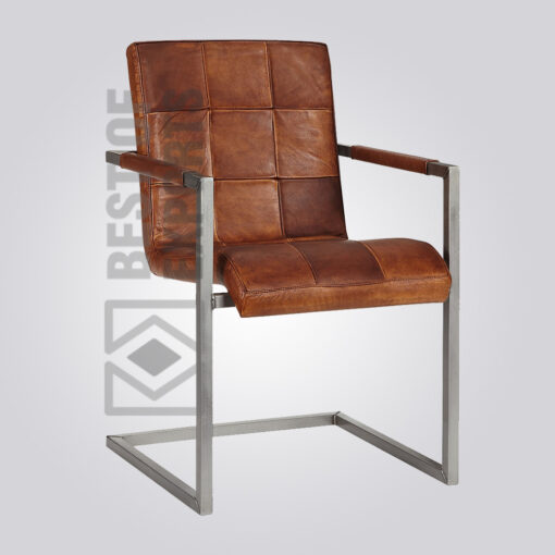 Industrial Arm Chair With Leather Seat