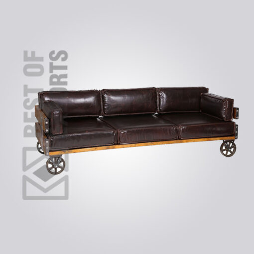 CHESTERFIELD BLACK LEATHER SOFA WITH WHEEL