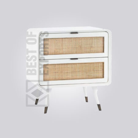 White Cane Bedside Table