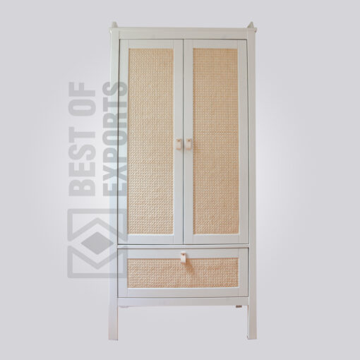 Cane 2 Door Wardrobe with Drawer - White