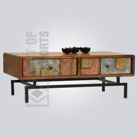 Industrial Coffee Table with Metal Cladding Drawers