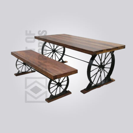 Industrial Weel Dining Table with Bench - 2