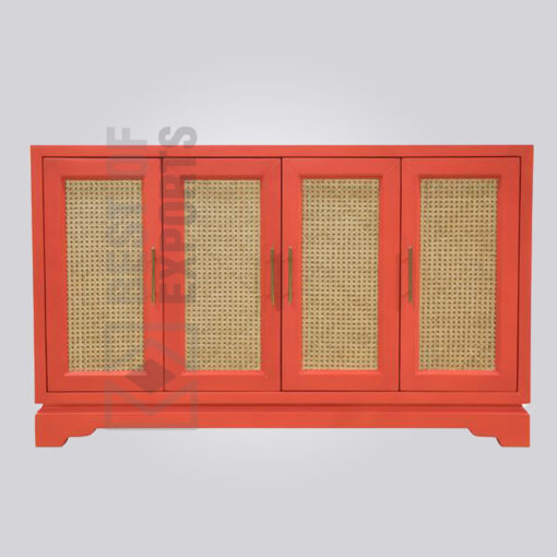 Painted Rattan Sideboard - Red
