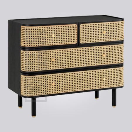 Rattan & Black Stain Oak Chest of Drawers