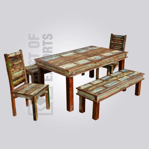 Reclaimed Wood 6 Seater Dining Set with Bench