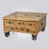 Rustic Industrial Storage Coffee Table with Wheels