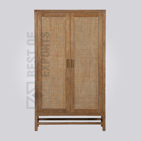 Rustic Wood & Cane 2 Door Almirah