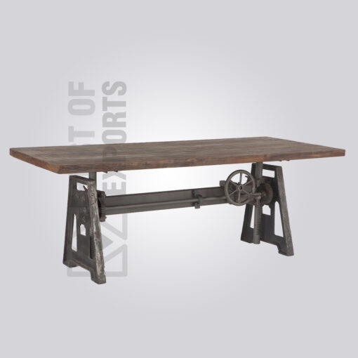 Rustic Wooden Top Crank Dining Table