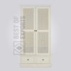 Simple Cane Wardrobe with Drawers - White
