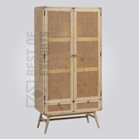 Stylish Cane Front Wardrobe with Drawers