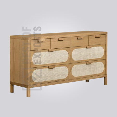 Stylish Wood & Rattan Chest of Drawer