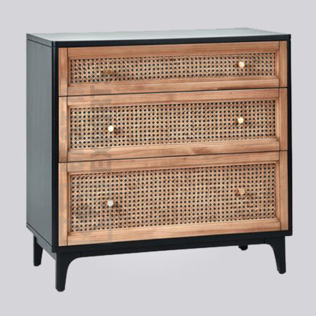 Wooden 3 Drawer Cane Chest