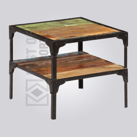 Double Shelf Wood & Metal Side Table