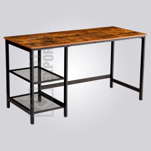 Double Shelf Wood and Metal Desk