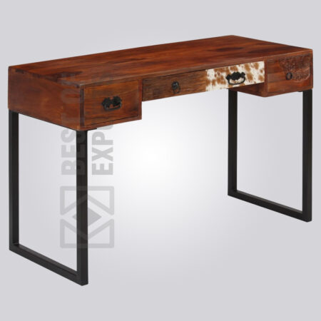 Industrial Desk with Leather Finish Drawer