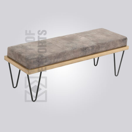 Metal Wood Bench with Upholstered Seat