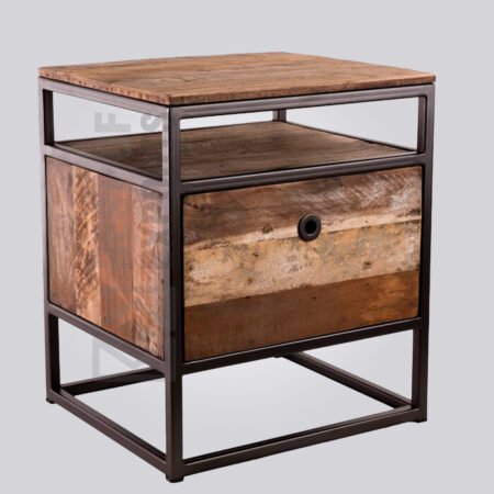 Reclaimed Wood Metal Side Table with storage