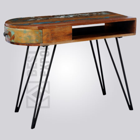 Straight Round Wood Metal Desk