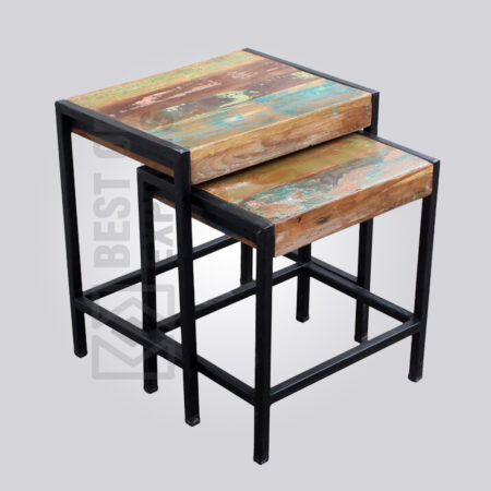 Wood and Metal Set of 2 Side Table